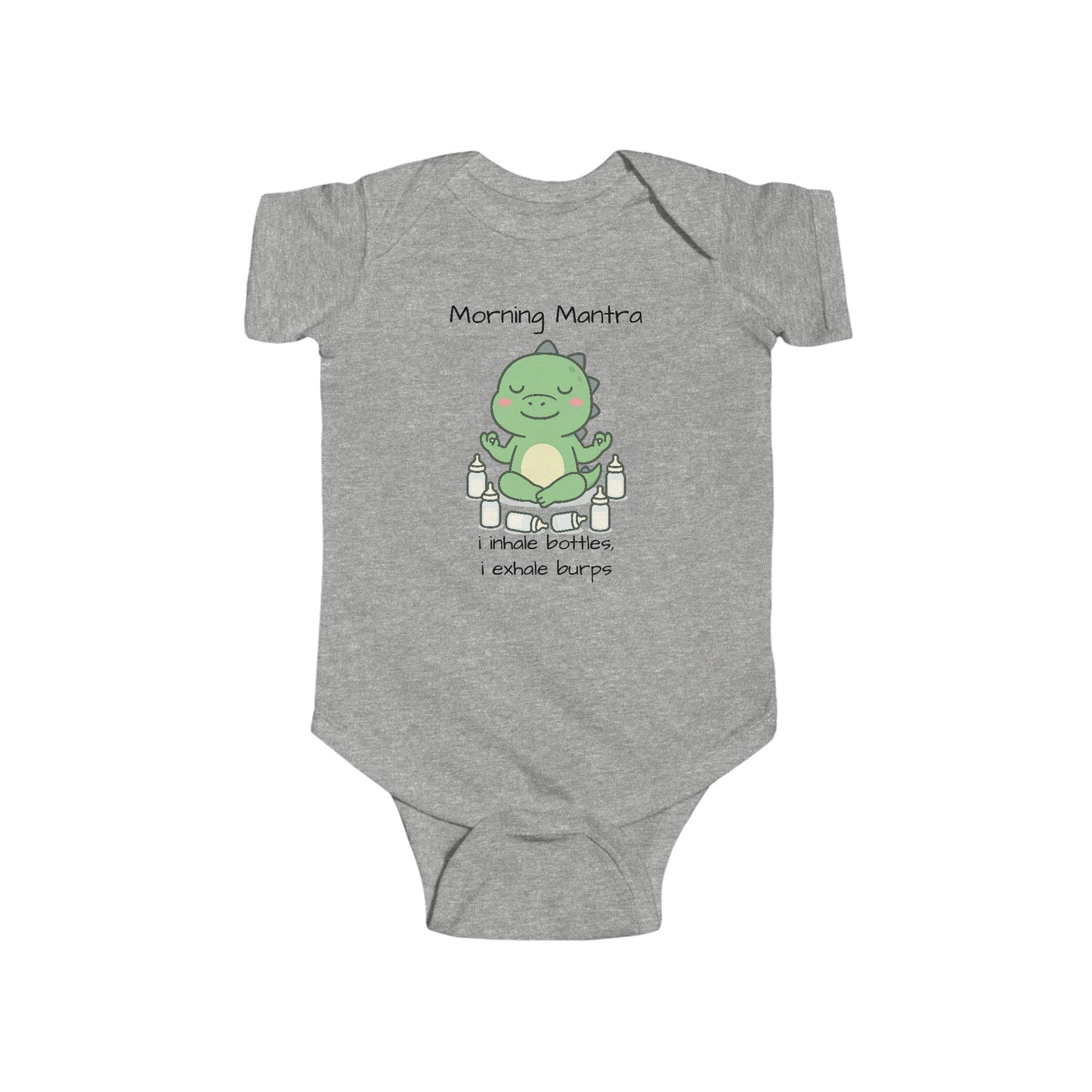 “Morning Mantra: I Inhale Bottles, I Exhale Burps” Funny Baby Bodysuit