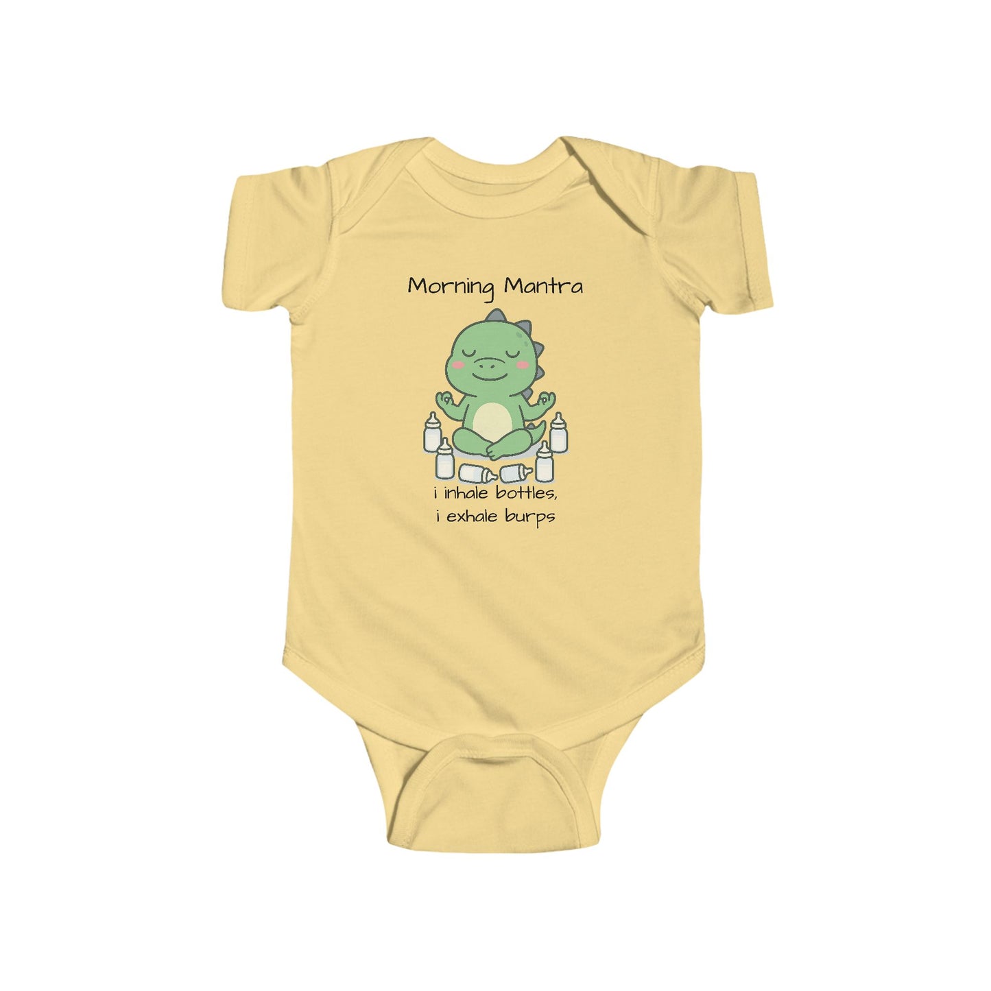 “Morning Mantra: I Inhale Bottles, I Exhale Burps” Funny Baby Bodysuit