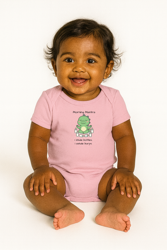 “Morning Mantra: I Inhale Bottles, I Exhale Burps” Funny Baby Bodysuit