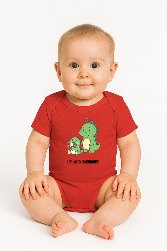 “I’m with loudmouth” Dinosaur Baby Bodysuit